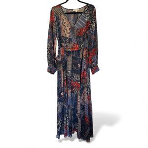 Indigo Rose Women’s Black Floral Patchwork Maxi Dress Boho Chic Size L